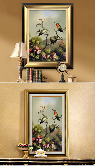 原创北欧无框画美式客厅装饰画简约油画花鸟挂画