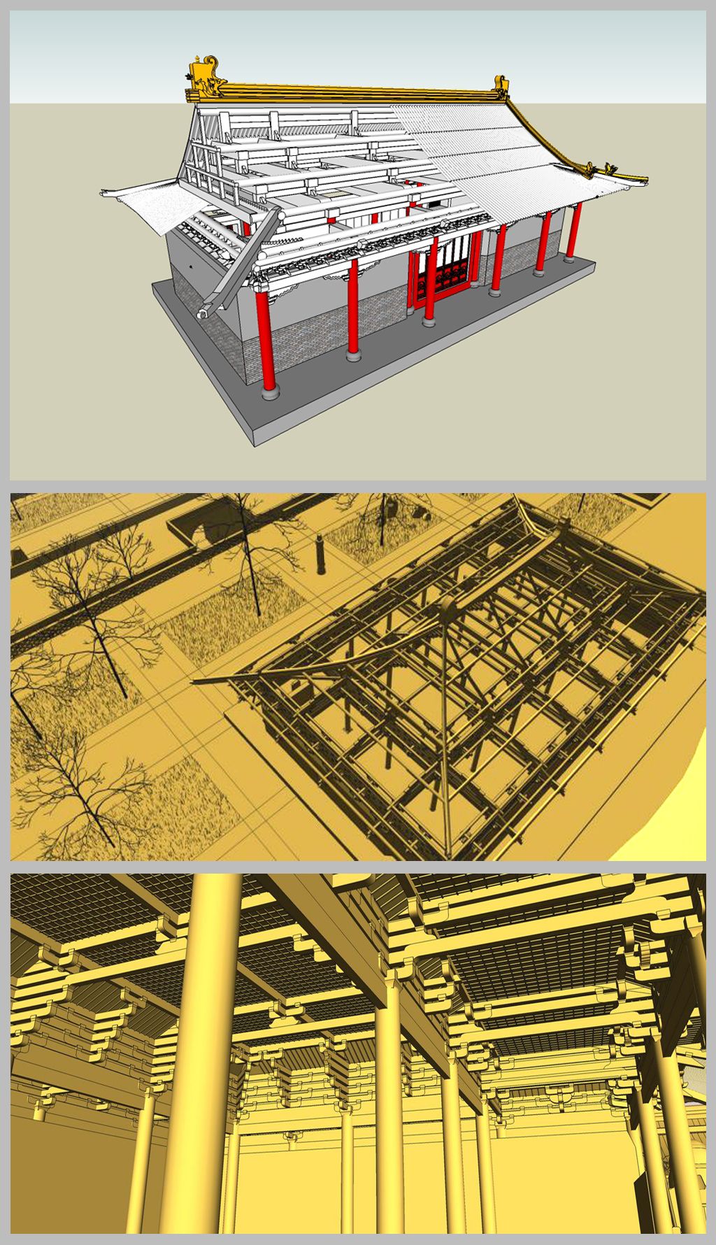 中式木结构大殿斗拱结构su模型