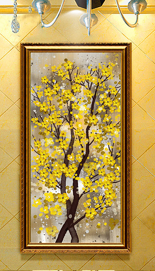 现代黄色发财树油画玄关装饰画
