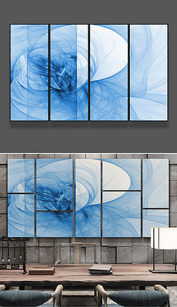 蓝色抽象线条简约现代装饰画