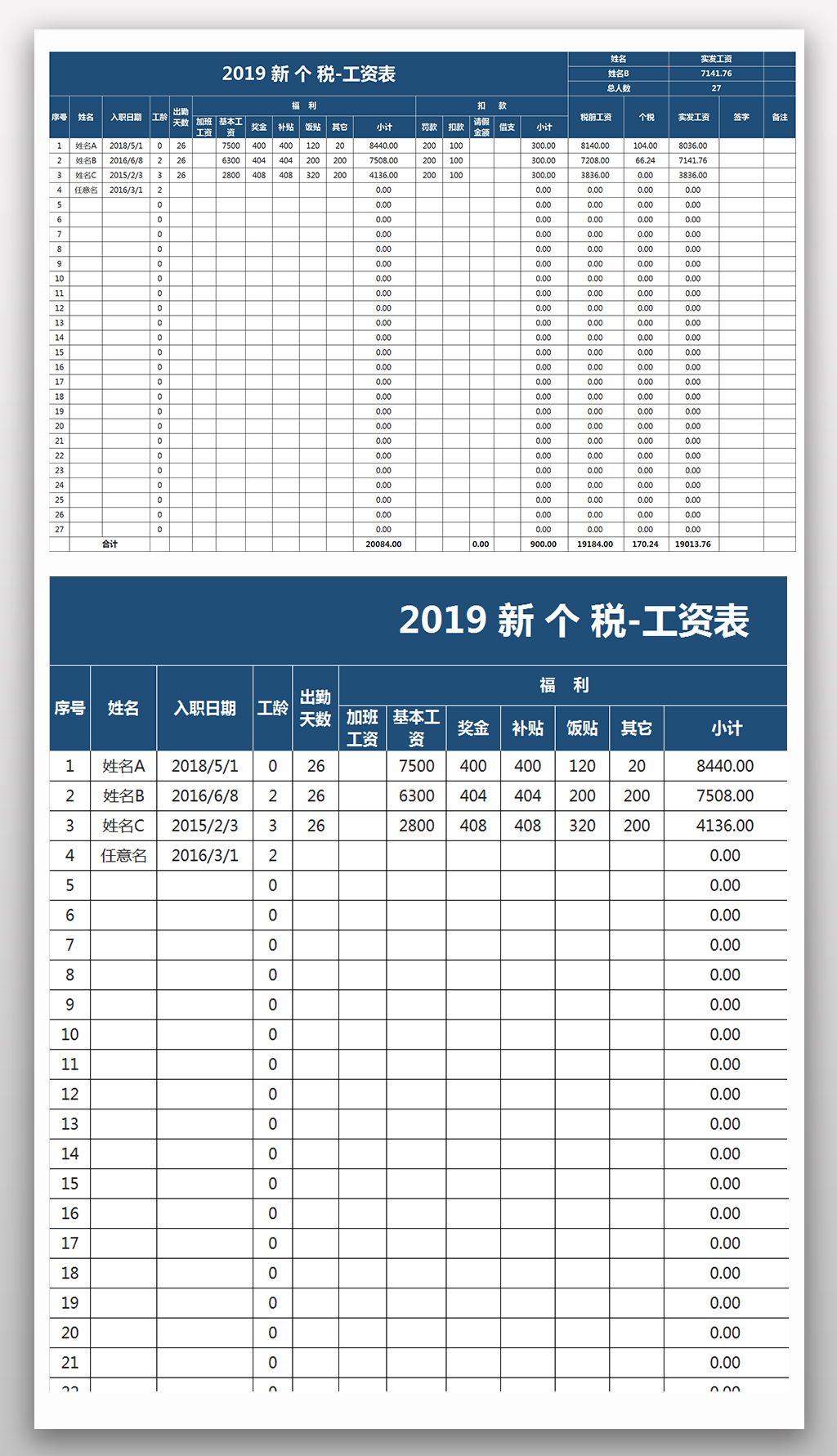 原創2019新個稅工資表excel表格版權可商用