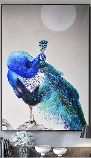 高清立体绿孔雀油画玄