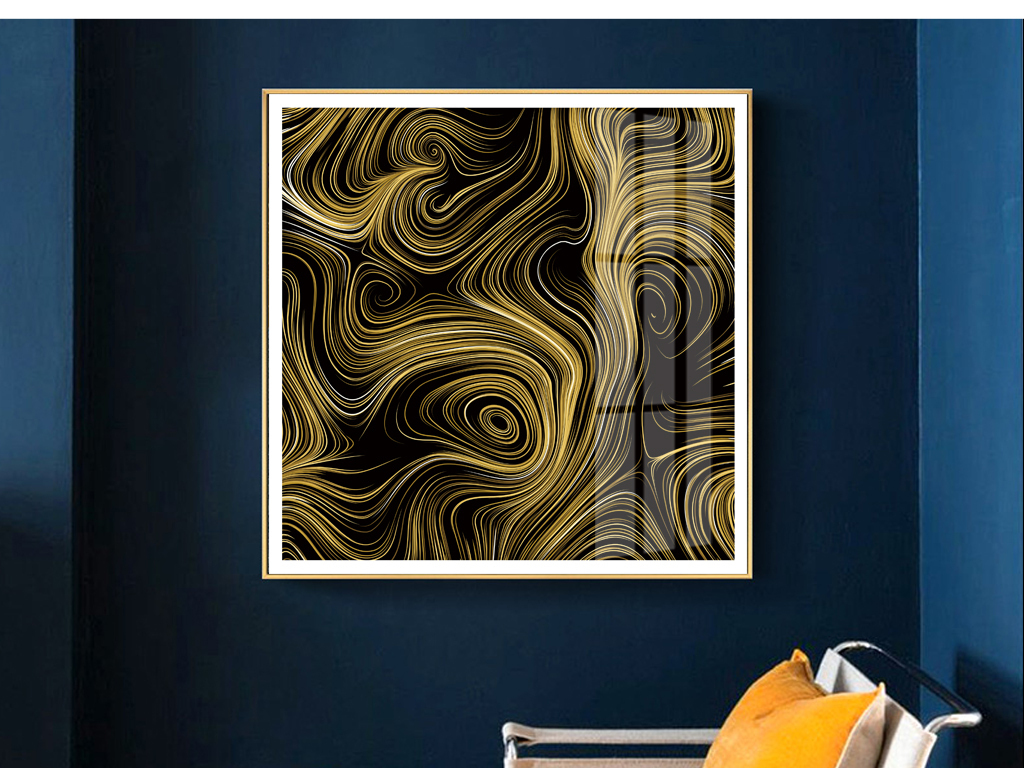 轻奢金色线条酒店客厅玄关晶瓷画图片设计素材-高清模板下载(77.