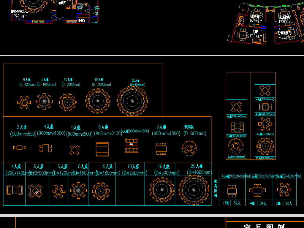 餐饮家具cad平面图