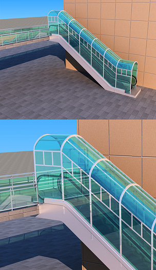 原创自动扶梯雨篷钢化玻璃采光瓦钢结构效果图版权可商用