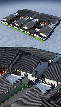 双拼生态园四合院三进院仿古新中式3d模型