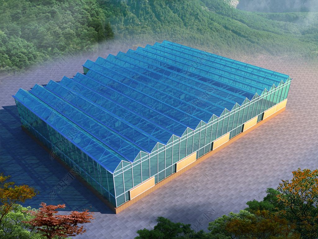 钢结构玻璃温室大棚鸟瞰图模型含psd大图设计模型下载-我图网