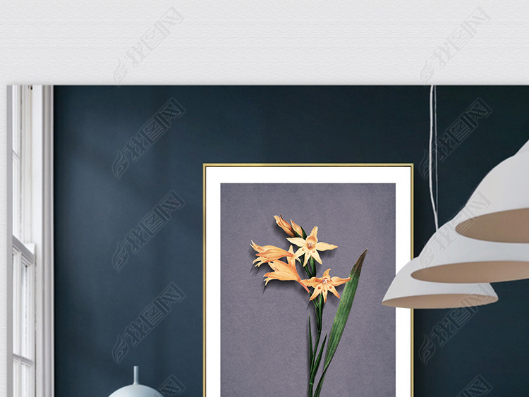 大气简约复古装饰画美式无框画手绘花卉挂画