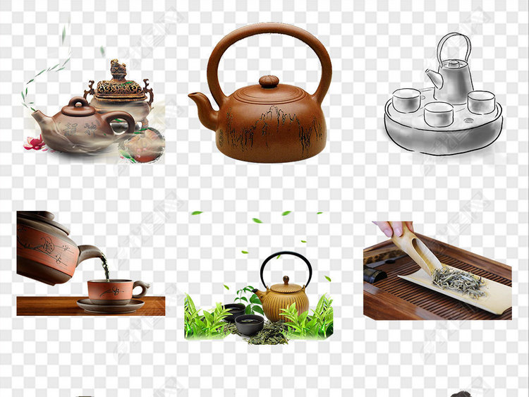 茶壶茶叶茶具茶杯中国风古风手绘png素材