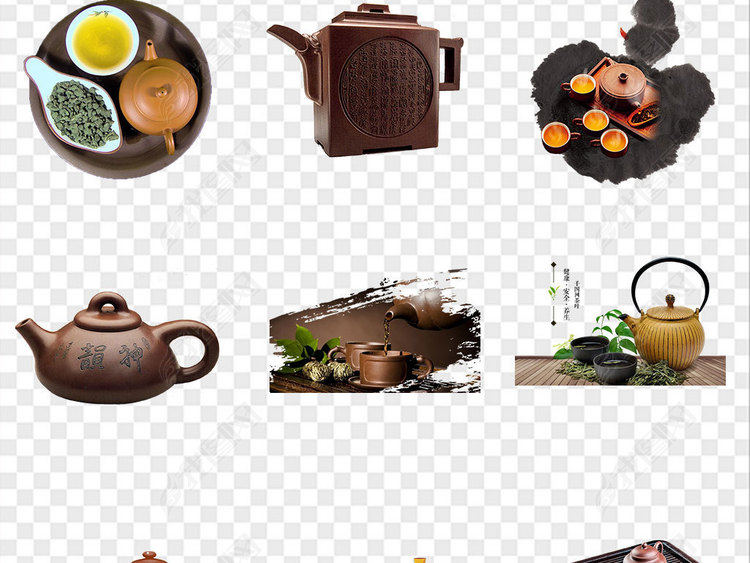 茶壶茶叶茶具茶杯中国风古风手绘png素材