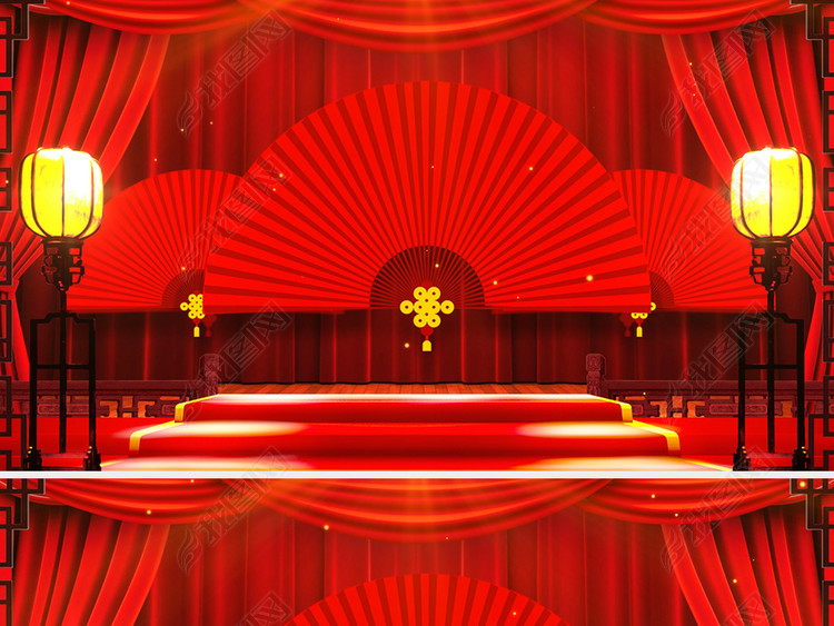 中国风红色舞台幕布折扇相声小品LED背景视频