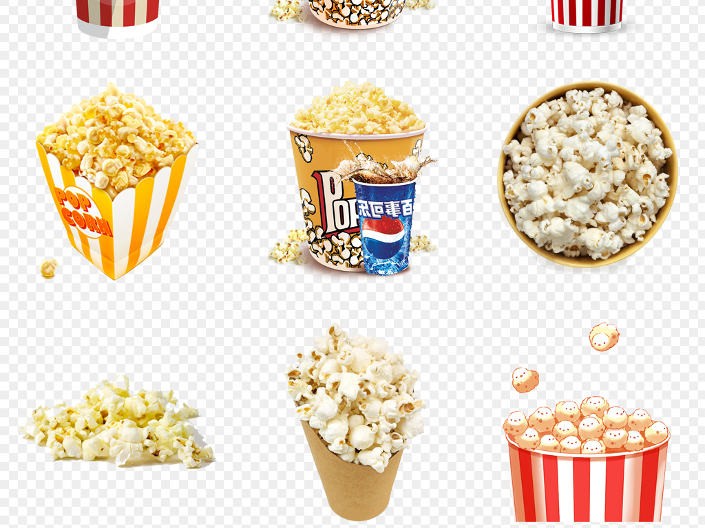 卡通手绘爆米花电影院零食海报背景图片PNG