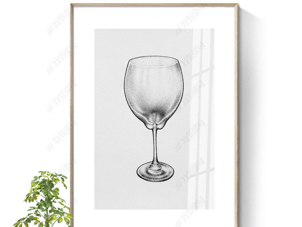 透明酒杯素描静物新中式北欧ins简约抽象油画现代艺术装饰画无框画
