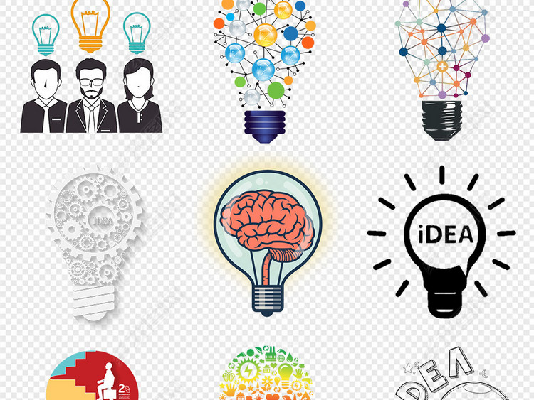 50款卡通手绘创意灯泡商务海报素材背景图片