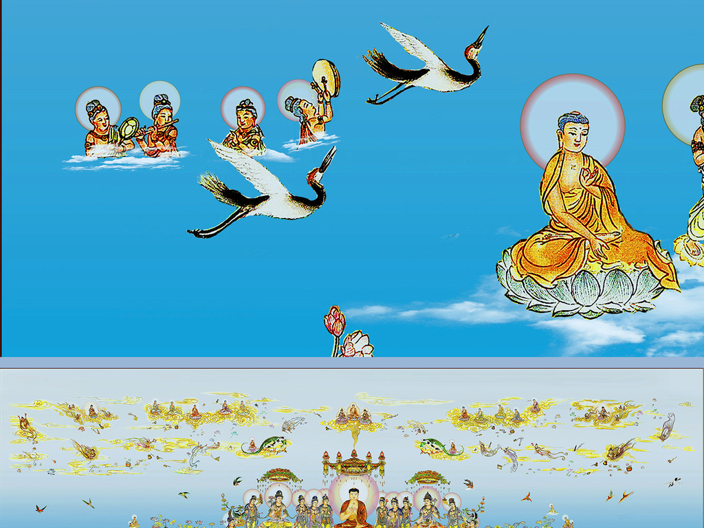 唐卡西天极乐世界如来佛众僧图