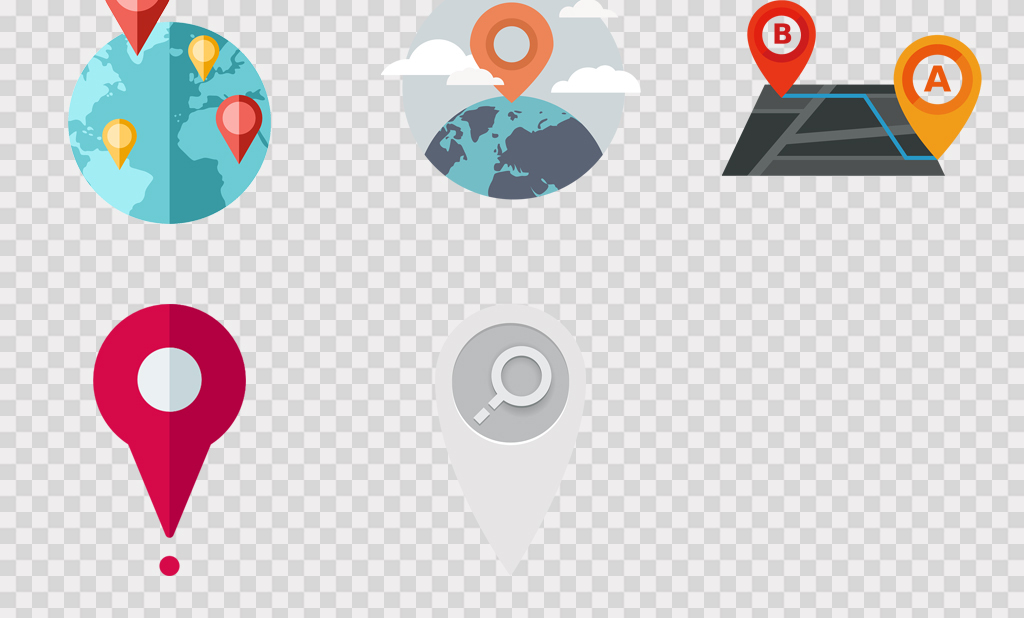 手绘卡通地图卫星定位图标彩色定位标识PNG