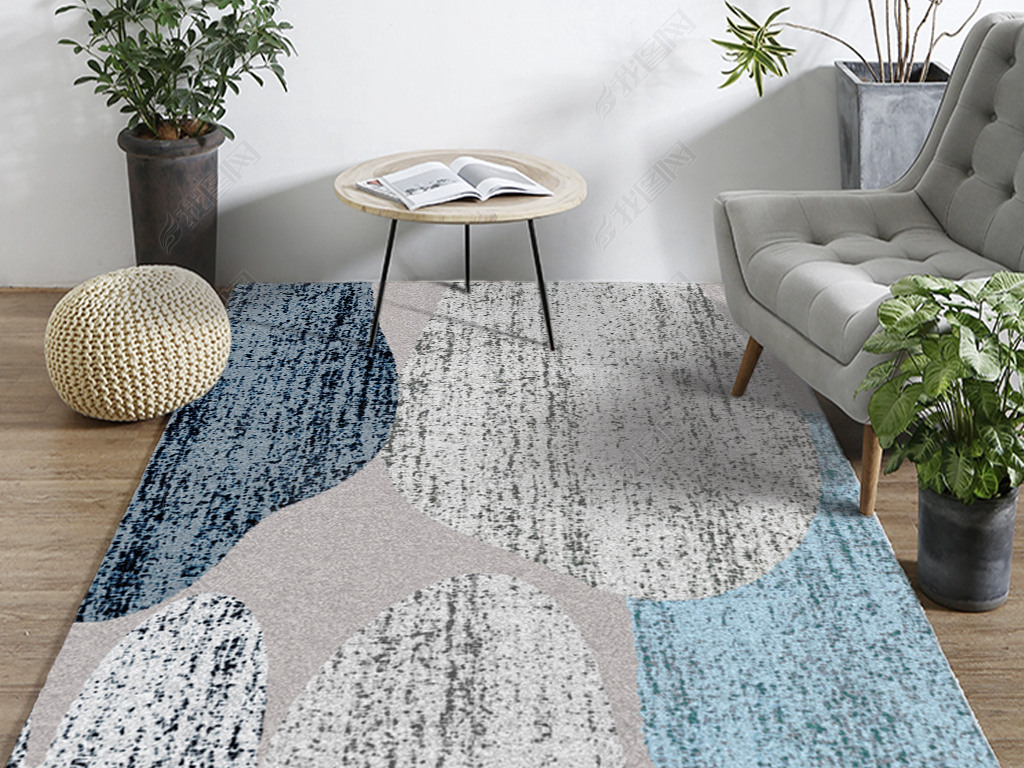 现代简约抽象肌理质感北欧混搭风客厅地毯