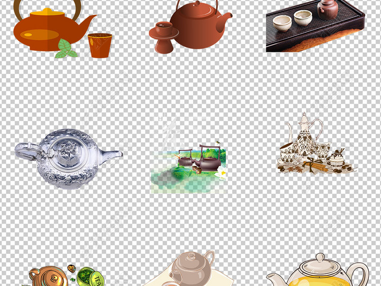 茶壶茶叶茶具茶杯中国风古风手绘png素材
