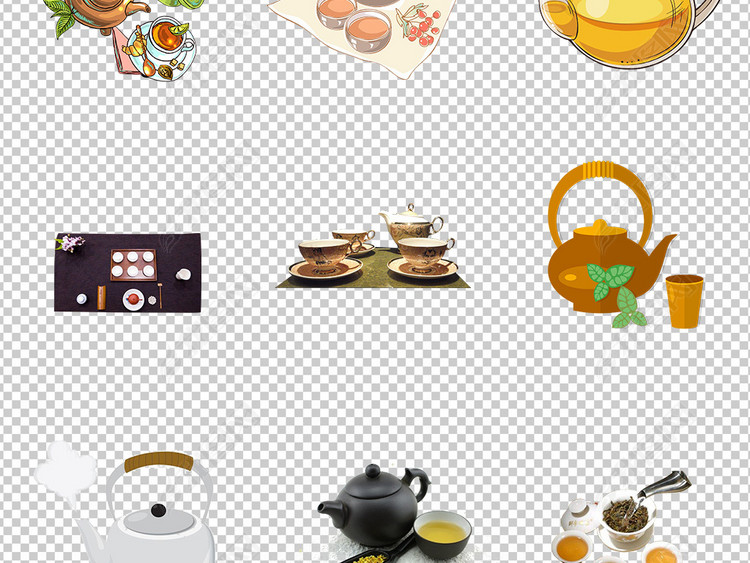 茶壶茶叶茶具茶杯中国风古风手绘png素材