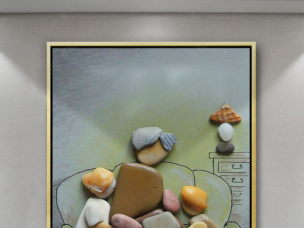 北欧现代简约创意人物鹅卵石玄关装饰画