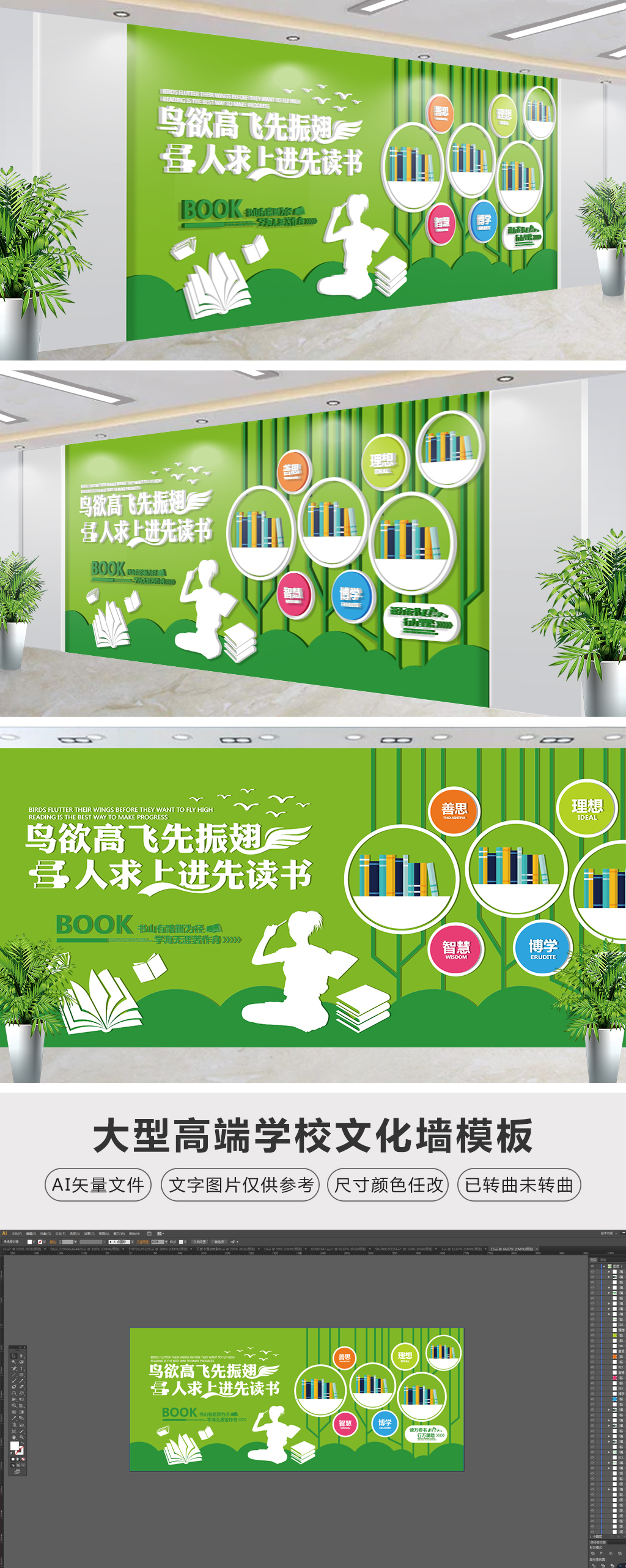原创校园图书室阅览室励志文化墙-版权可商用