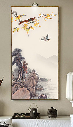 精品玄关花鸟国画山水意境背景装饰画