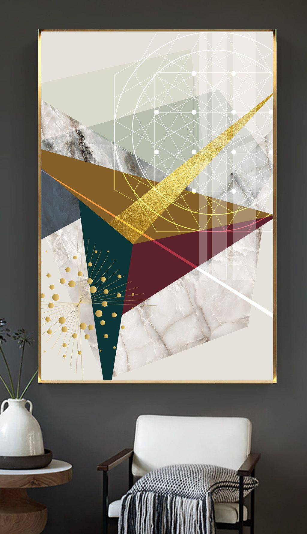 现代艺术抽象几何轻奢金箔客厅晶瓷装饰画