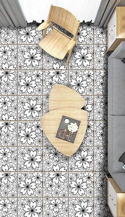 黑白瓷砖图案地面装饰|黑白简约客厅卫生间欧式瓷砖拼花图案地砖