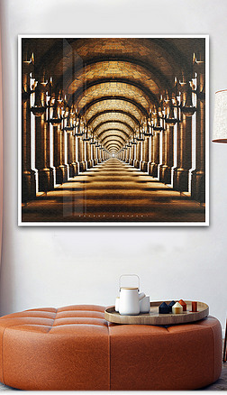 欧式走廊抽象线条视觉空间装饰画无框画