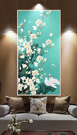 玉兰新中式工笔花鸟玄关挂画装饰画
