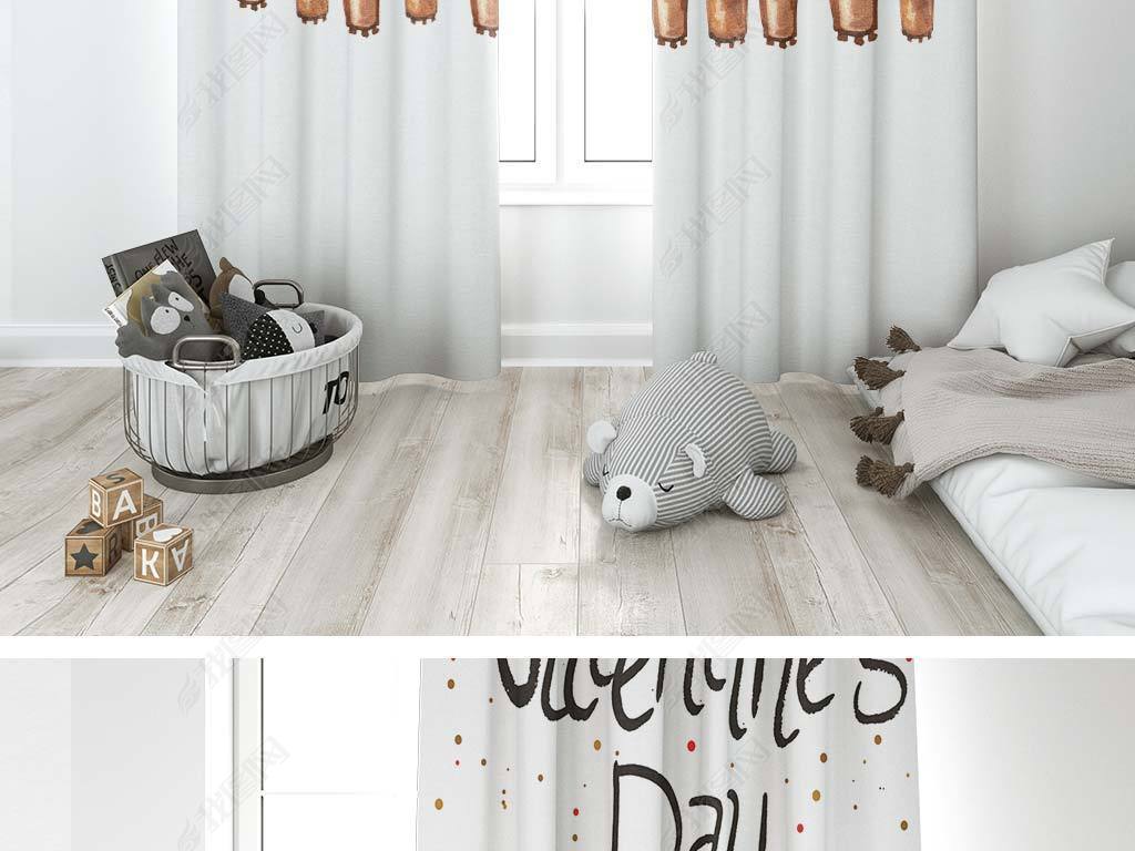 现代北欧水彩清新仙人掌英文北欧窗帘