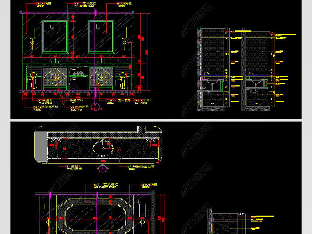 原创cad洗手台节点大样图施工图剖面图盥洗池版权可商用