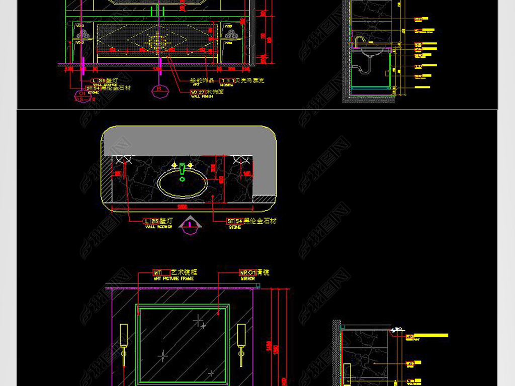 原创cad洗手台节点大样图施工图剖面图盥洗池版权可商用