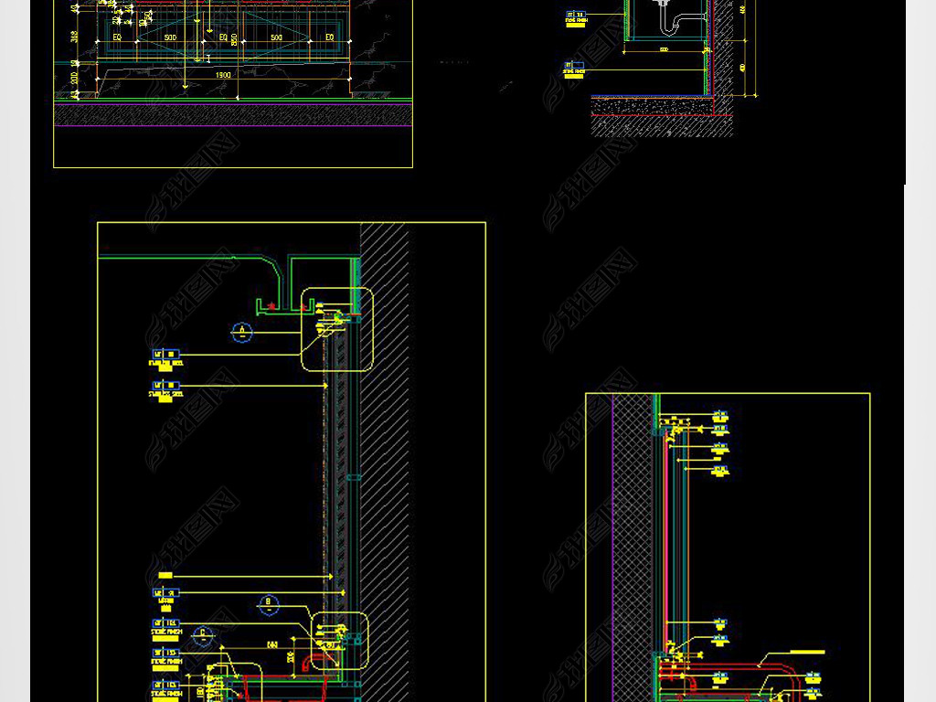 原创cad洗手台节点大样图施工图剖面图盥洗池版权可商用