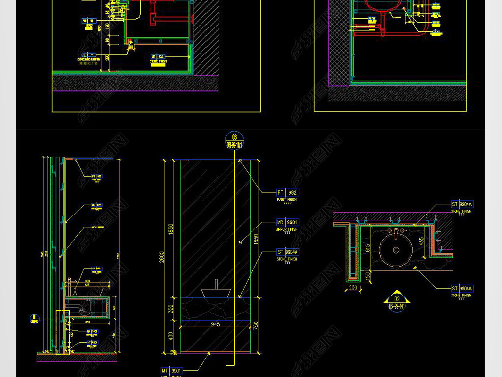 原创cad洗手台节点大样图施工图剖面图盥洗池版权可商用