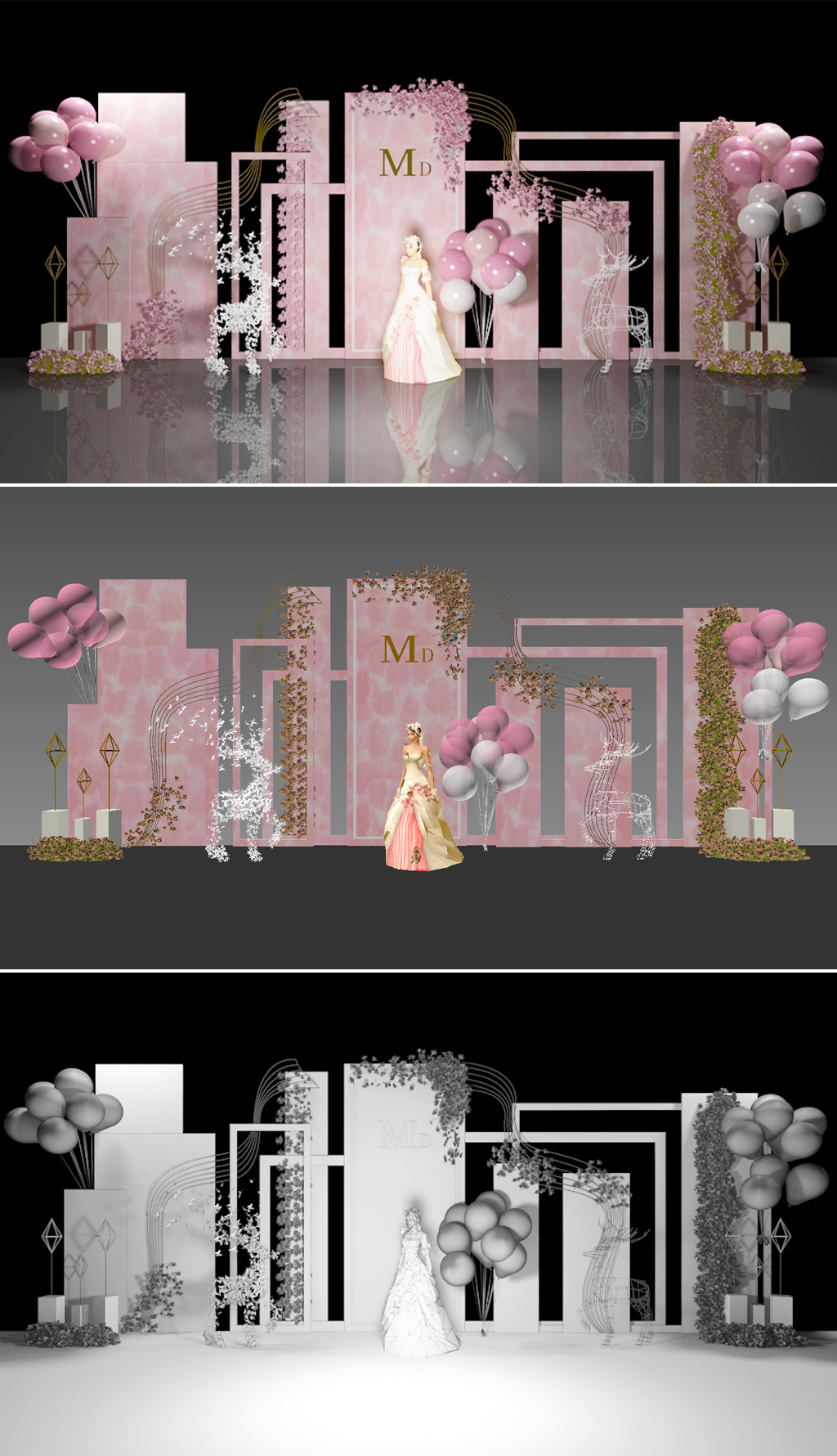 原创婚礼迎宾区布置3D模型-版权可商用