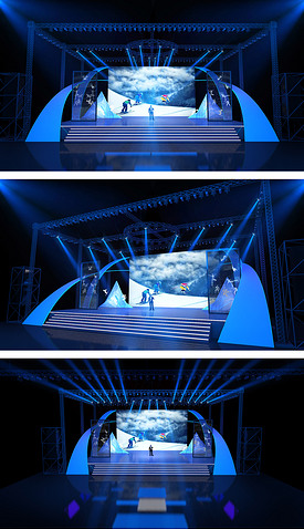 体育馆蓝色调颁奖年会舞台舞美设计效果图max文件