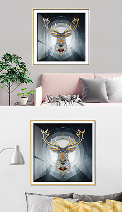 现代简约北欧风格金色麋鹿鹿头装饰画挂画