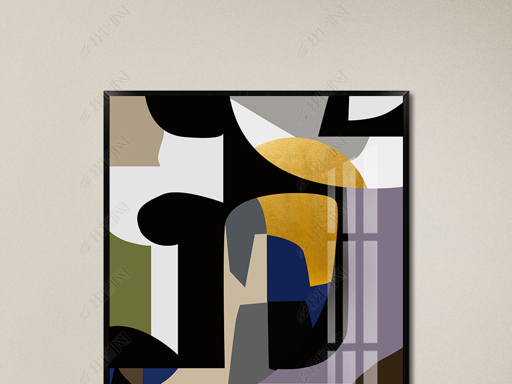 现代抽象几何箔金色块抽象画家居客厅无框画