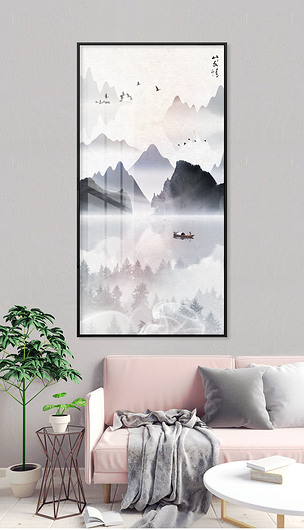 意境水墨山水画玄关背景墙挂画下载-编号19256185-山水装饰画-我图网
