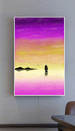 海天一色手绘玄关|抽象手绘海天一色装饰画玄关背景墙