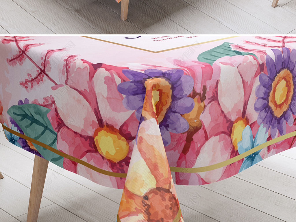 ins北欧风水彩手绘花卉桌布防尘垫
