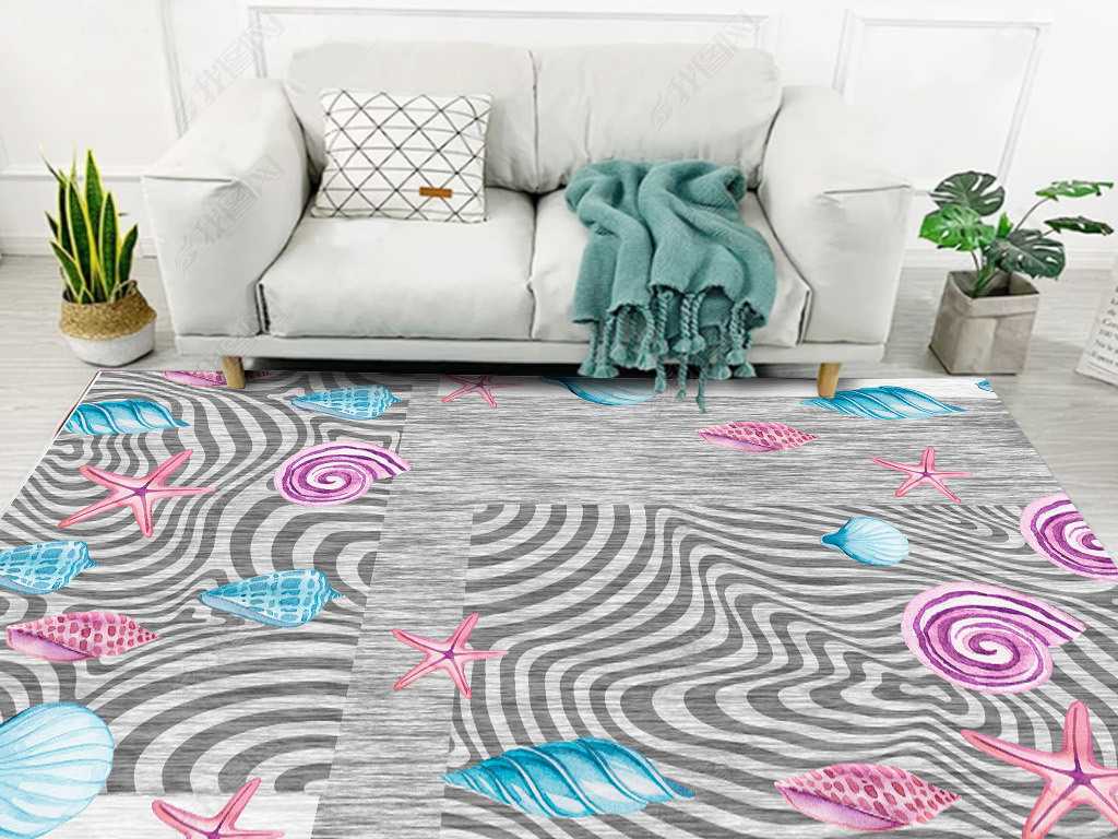 海洋物语海浪海星艺术图案灰色地毯地垫