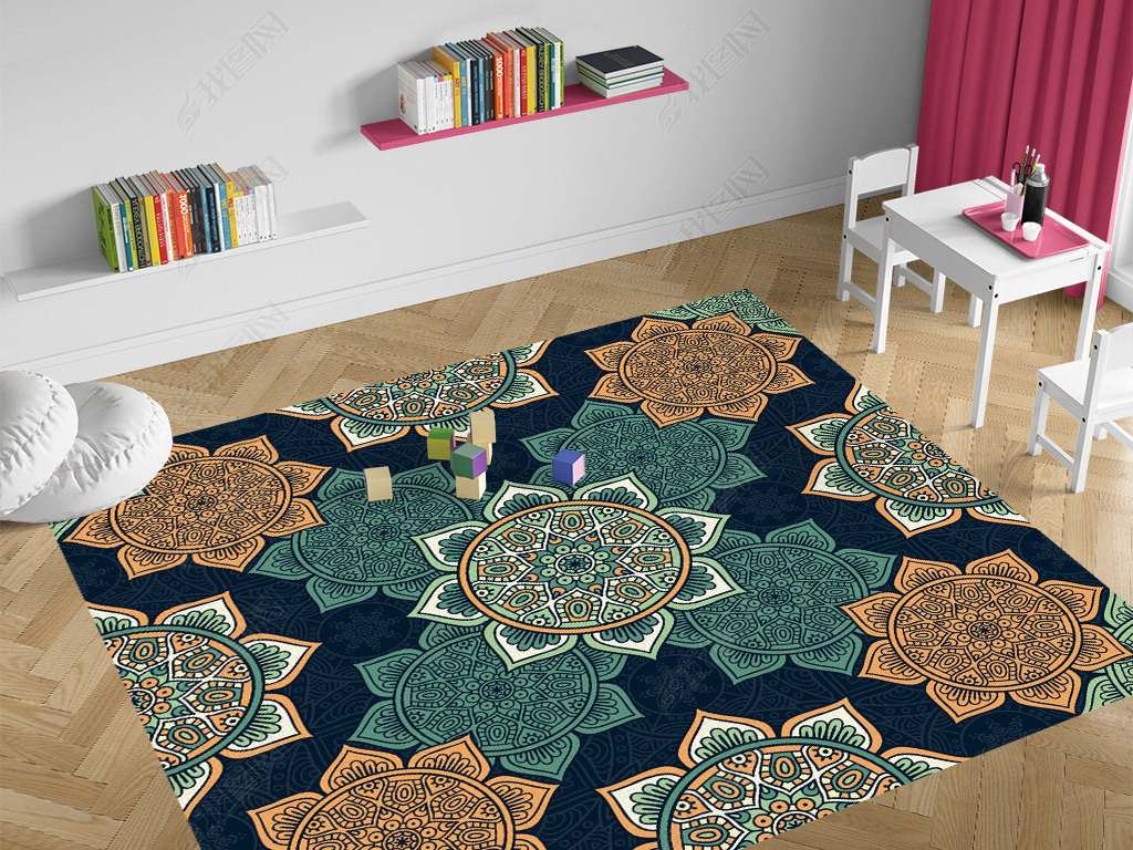 现代简约美式民族纹样地毯地垫图案设计