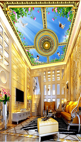 天使的福音黄金花纹奢华天顶壁画