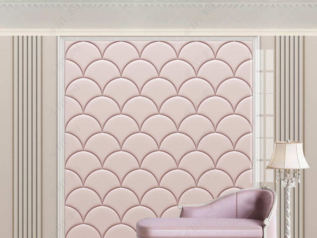 唯美布纹3d立体皮革线条新中式软包背景墙图片素材-效果图下载-我图网
