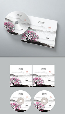 中国风水墨樱花桃花花瓣光盘封面设计