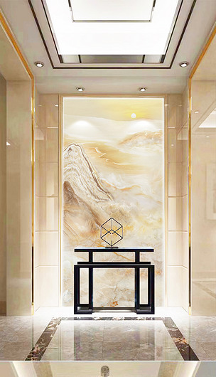 原创高档玉石大理石石材玄关石纹中式山水背景墙
