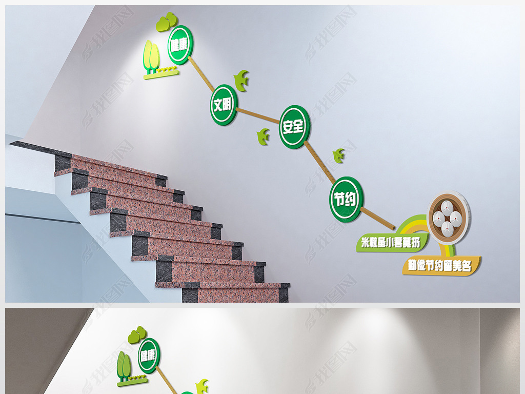 食品安全学校食堂楼梯文化墙员工餐厅楼梯文化墙