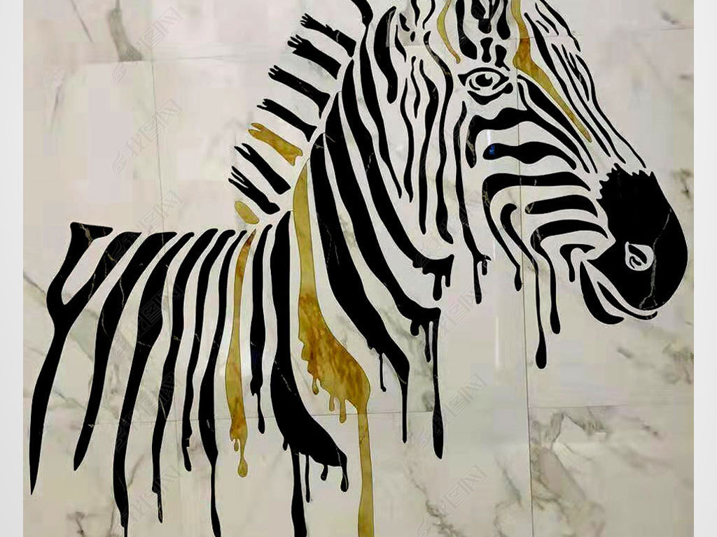 原创斑马背景墙水刀大理石水刀拼花图案地拼版权可商用